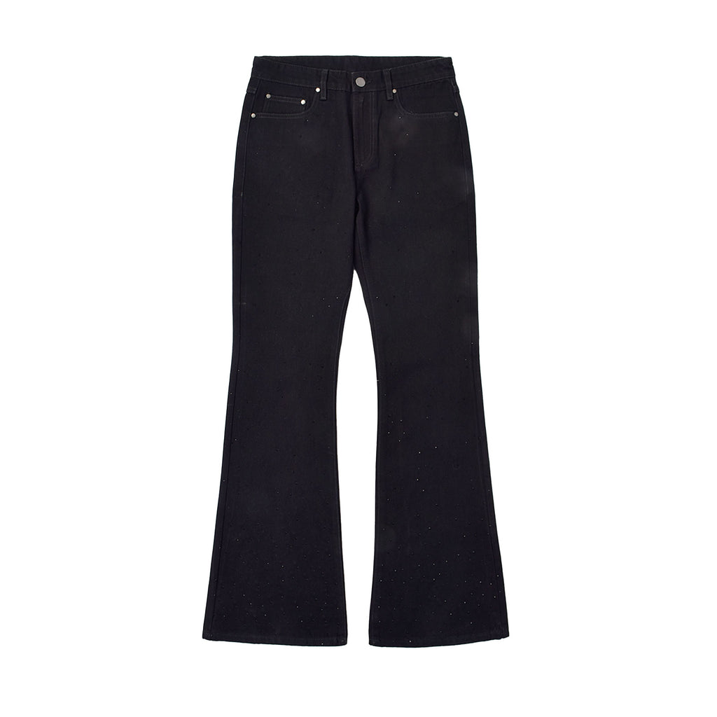 Custom Men's Black Rhinestone Flared Fit Jeans