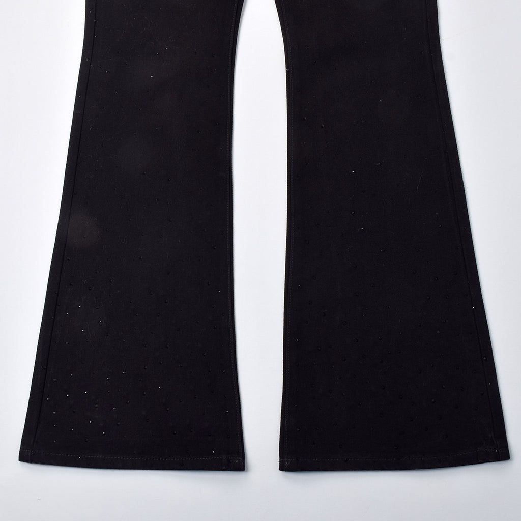 Custom Men's Black Rhinestone Flared Fit Jeans