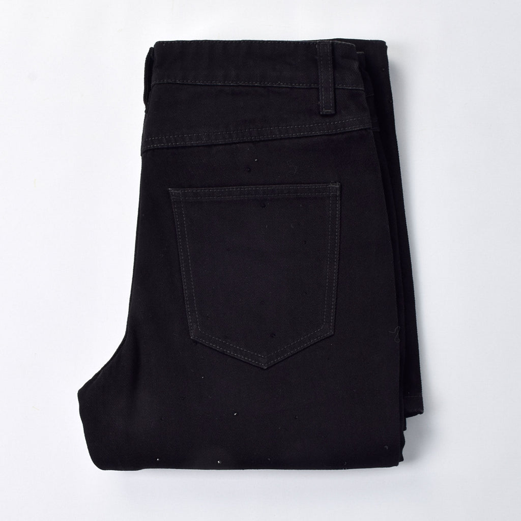 Custom Men's Black Rhinestone Flared Fit Jeans