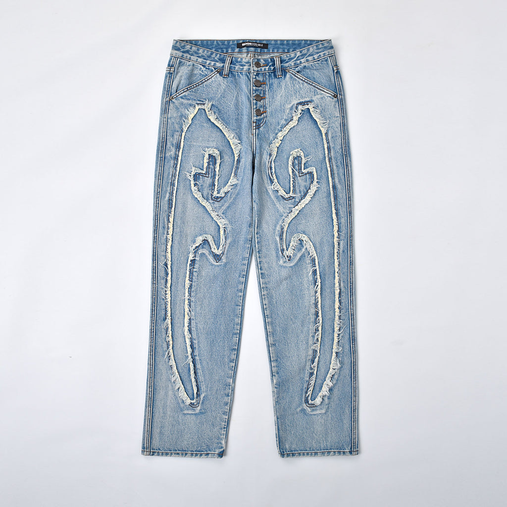 Custom Men's Patch Work Washed Baggy Jeans