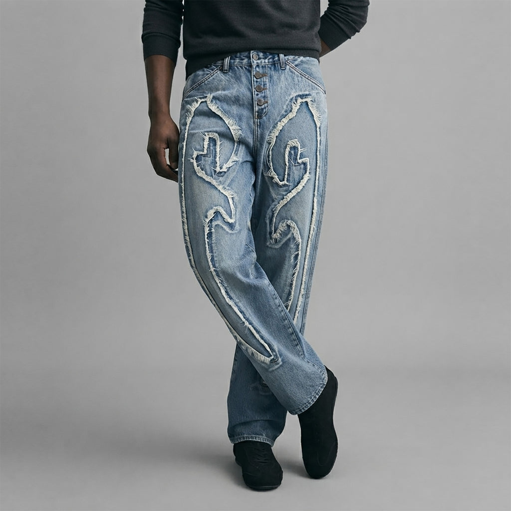 Custom Men's Patch Work Washed Baggy Jeans
