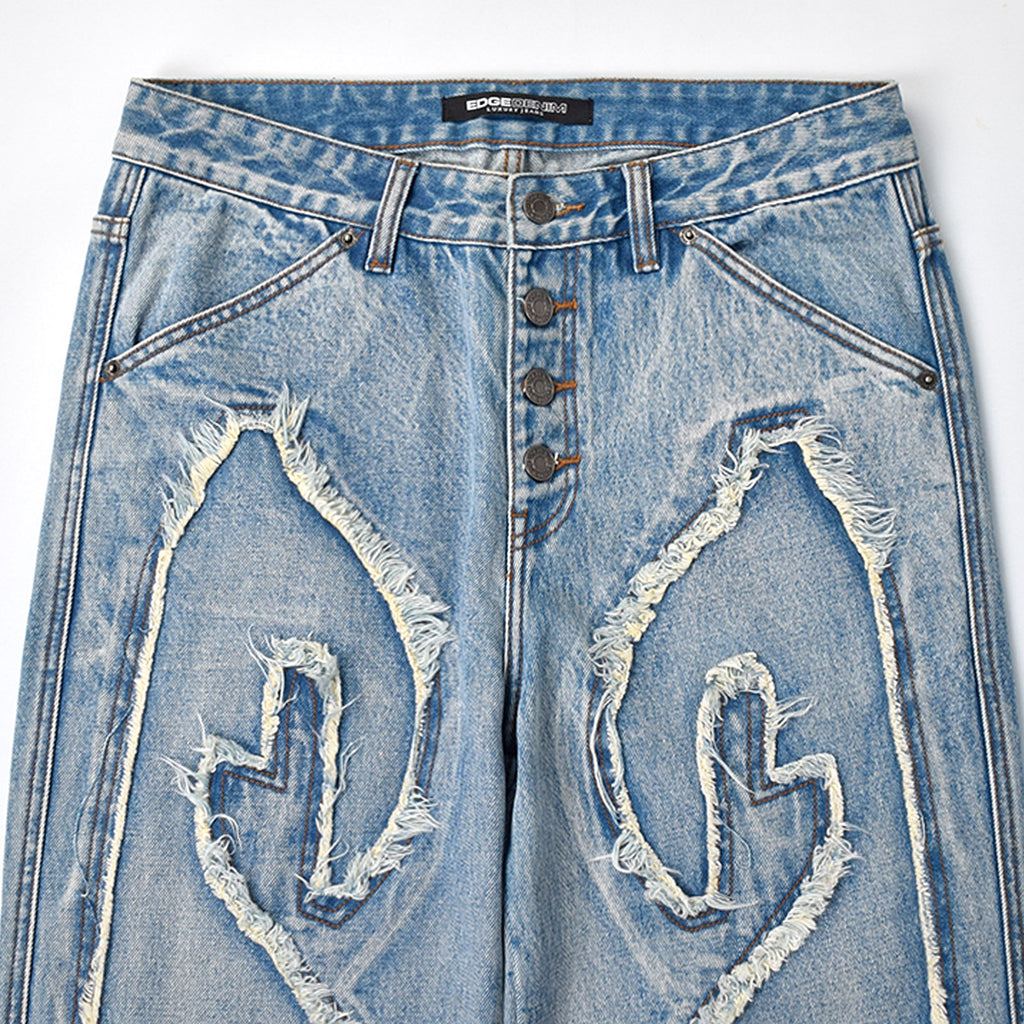 Custom Men's Patch Work Washed Baggy Jeans