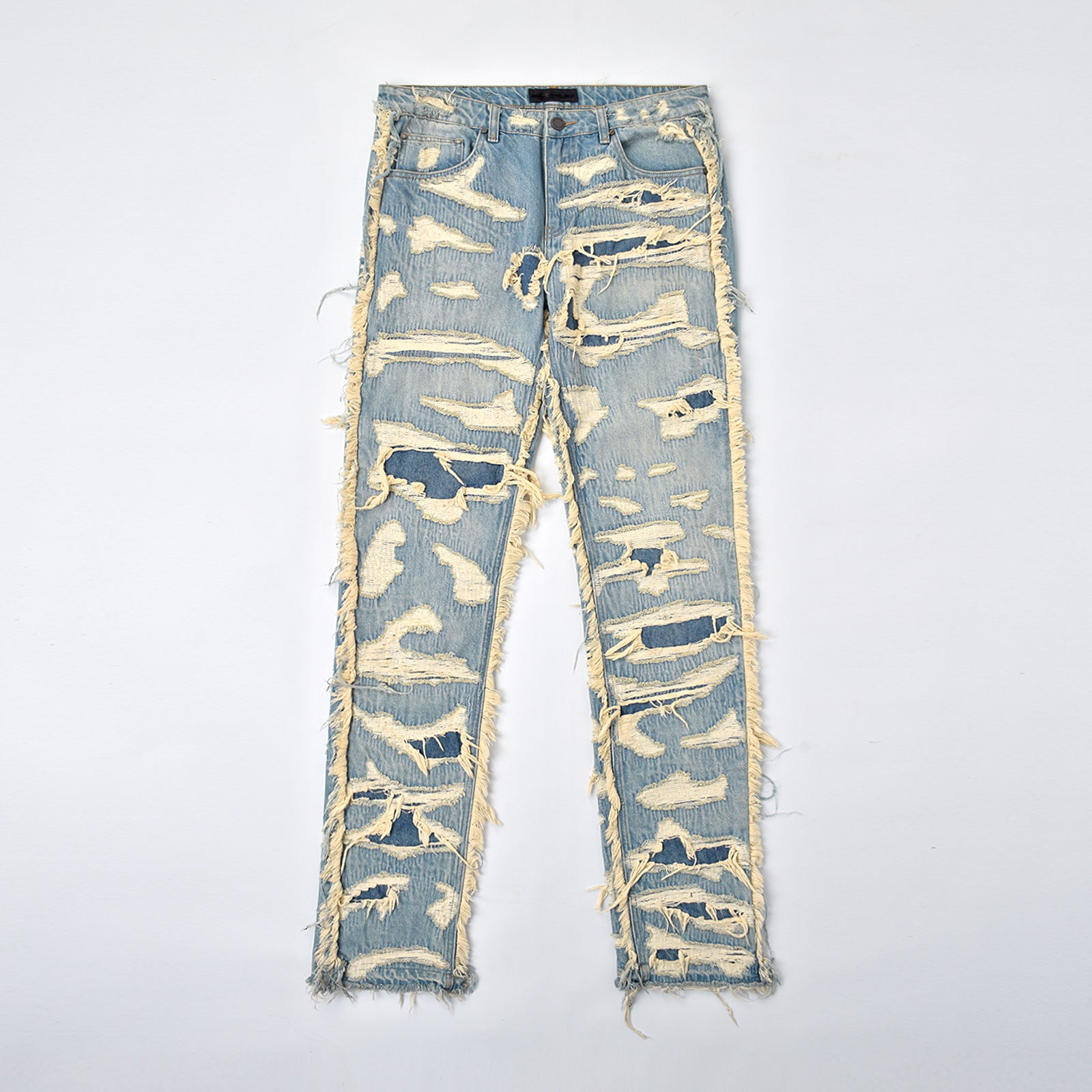Custom Men's Distressed Ridded Embroidery Blue Jeans