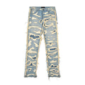 Custom Men's Distressed Ridded Embroidery Blue Jeans
