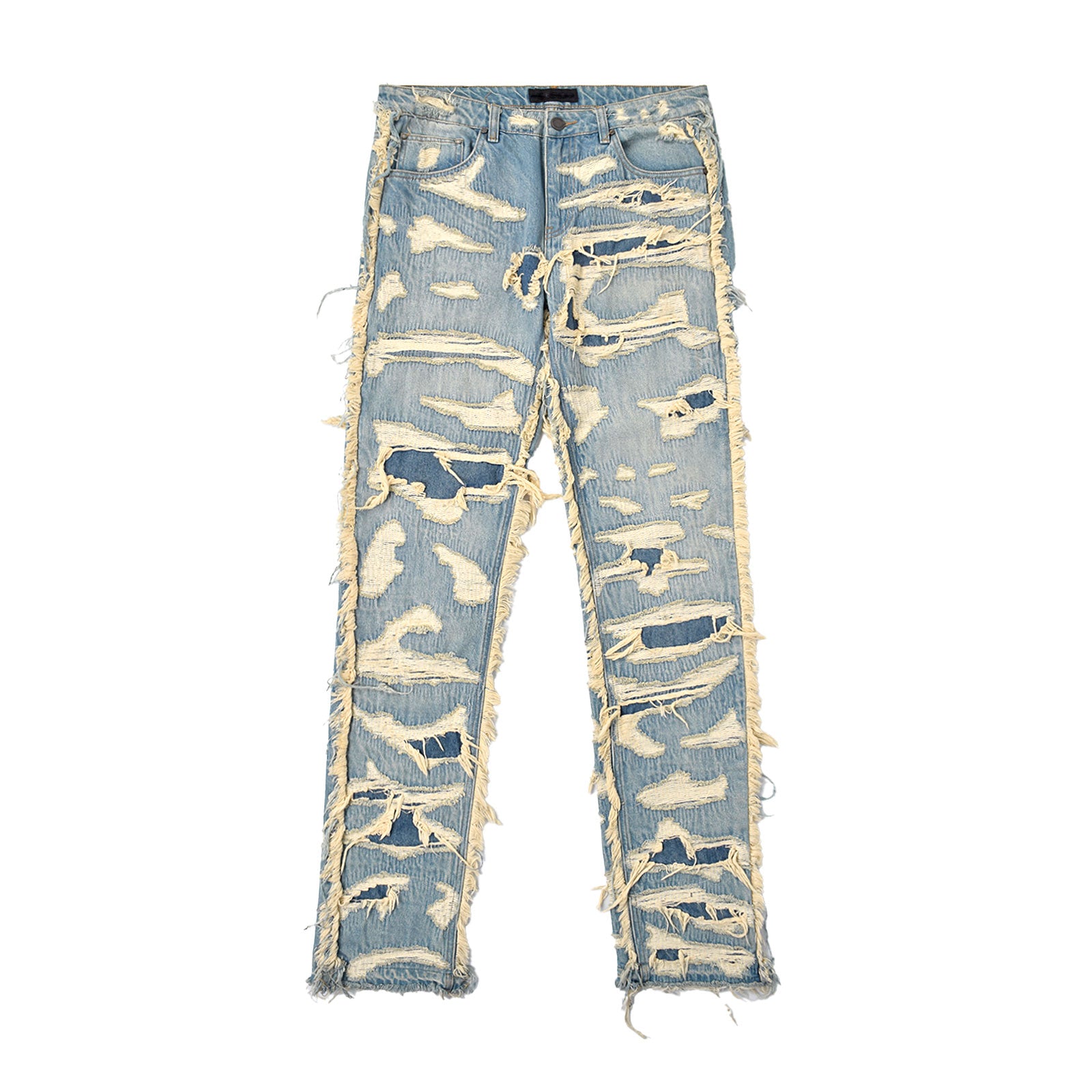 Custom Men's Distressed Ridded Embroidery Blue Jeans