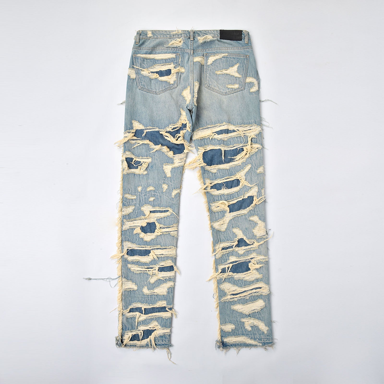 Custom Men's Distressed Ridded Embroidery Blue Jeans