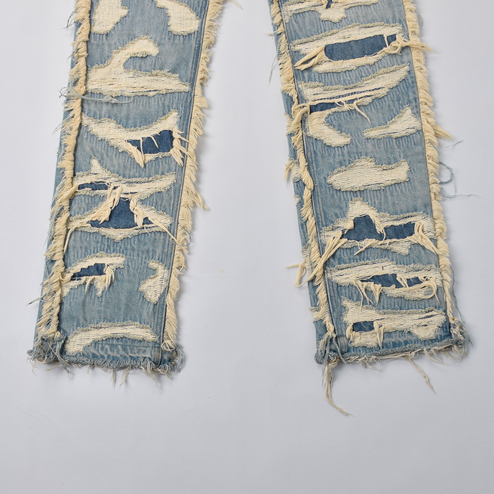 Custom Men's Distressed Ridded Embroidery Blue Jeans