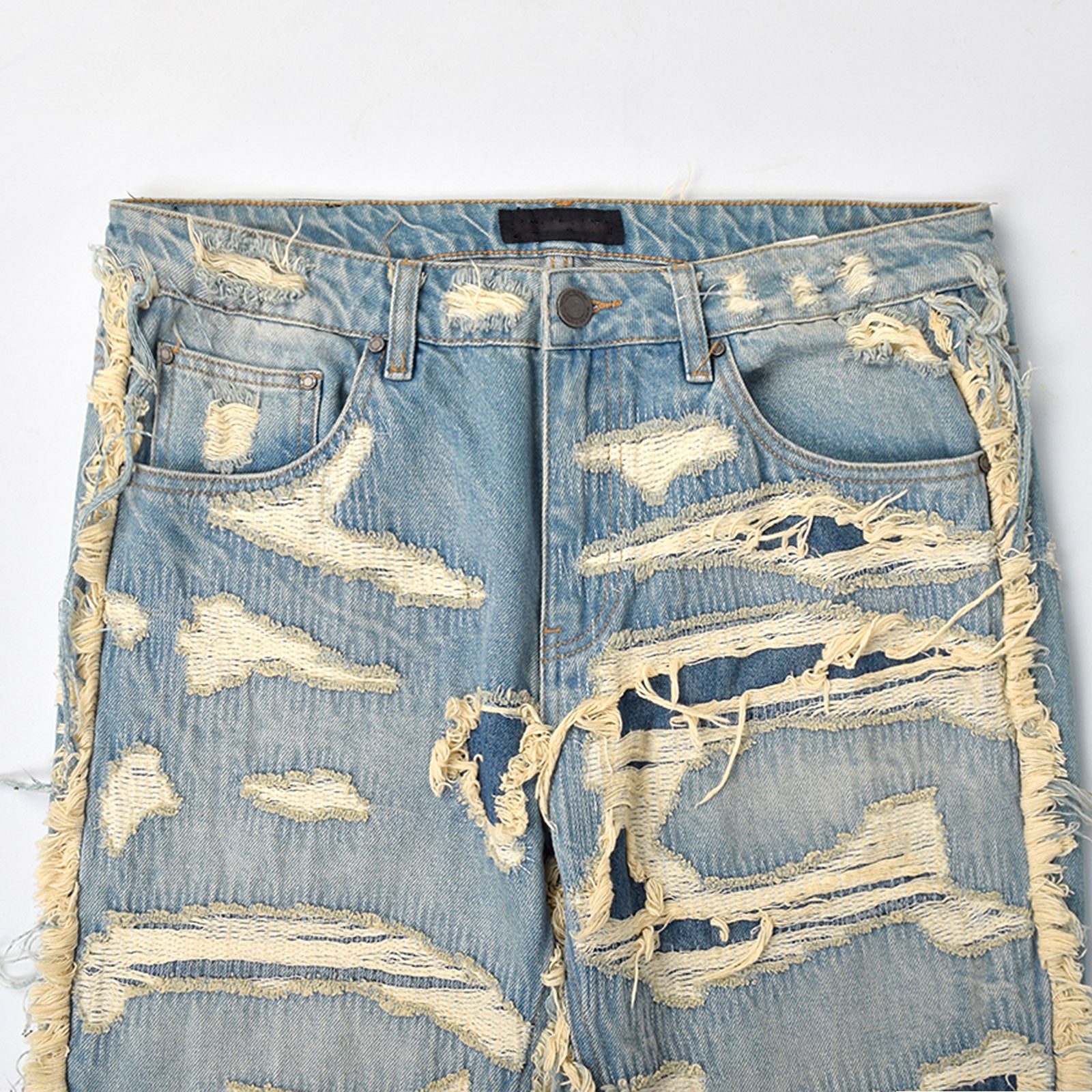 Custom Men's Distressed Ridded Embroidery Blue Jeans