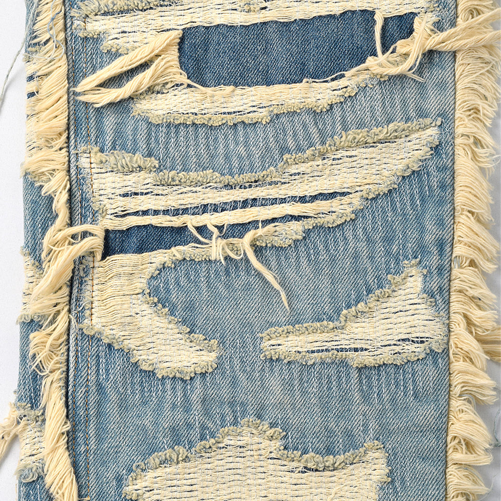 Custom Men's Distressed Ridded Embroidery Blue Jeans