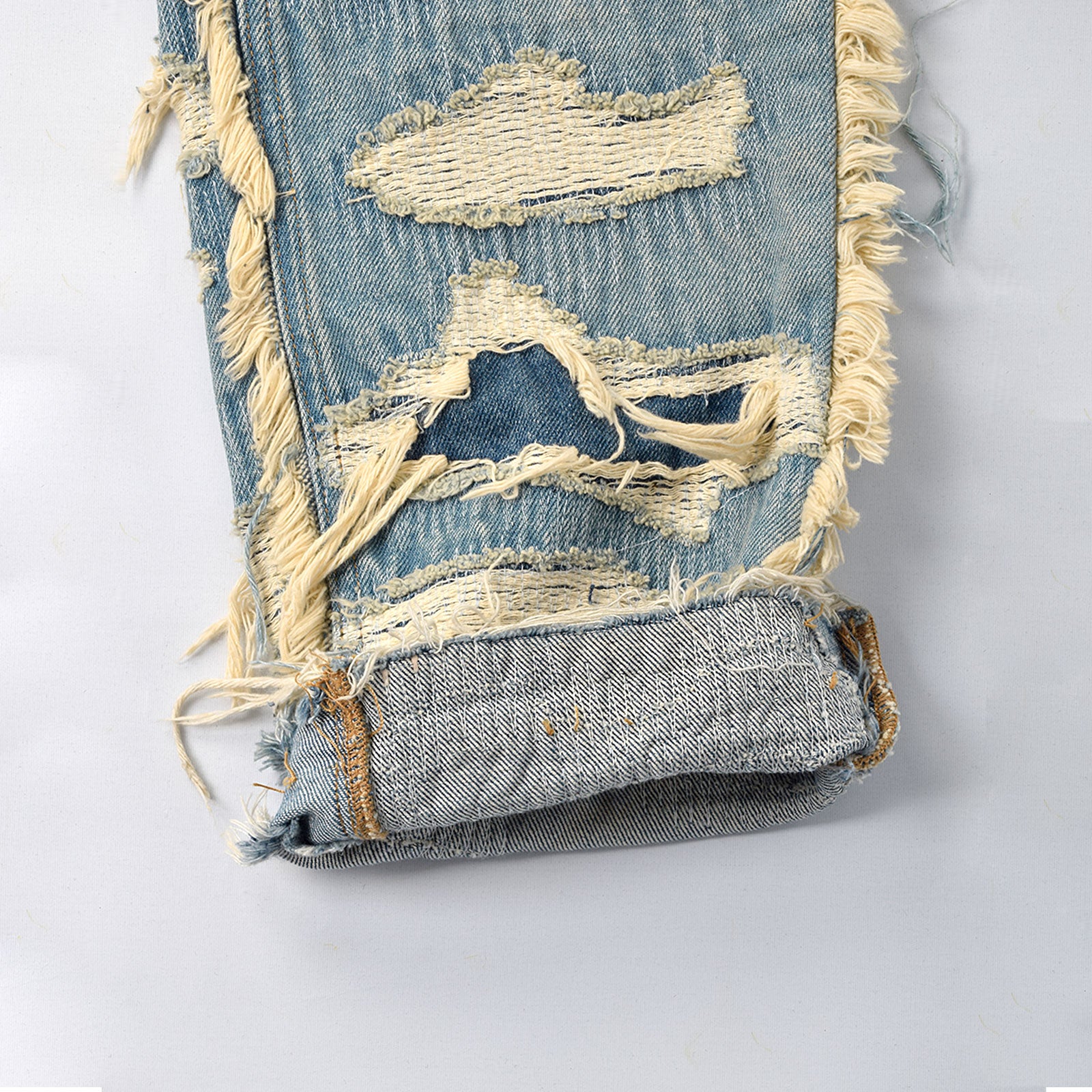 Custom Men's Distressed Ridded Embroidery Blue Jeans