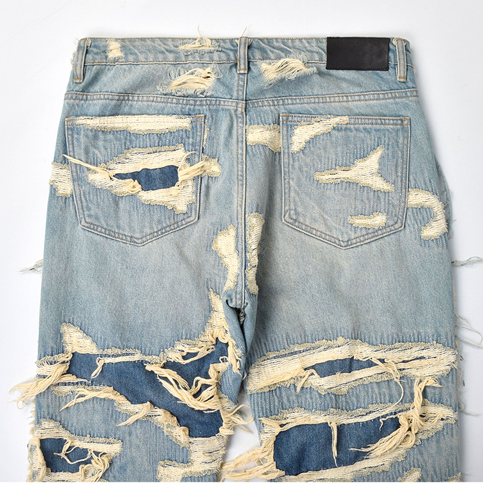 Custom Men's Distressed Ridded Embroidery Blue Jeans