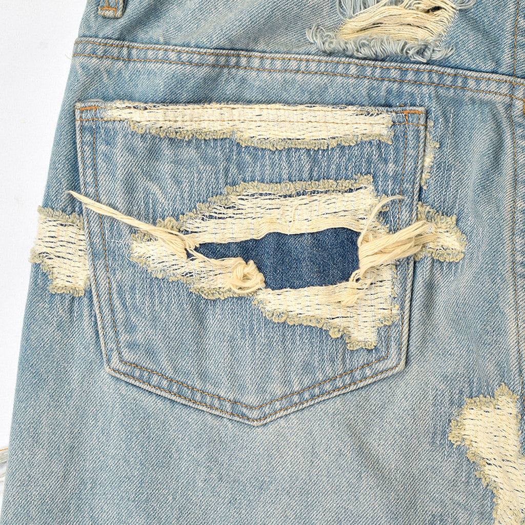 Custom Men's Distressed Ridded Embroidery Blue Jeans