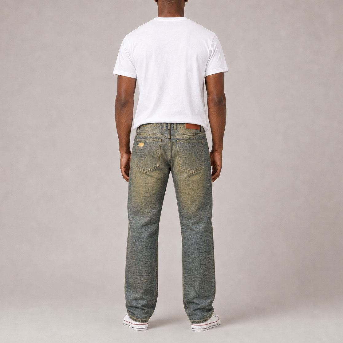 Custom Men's Waxed Coat Dirty Washed Jeans