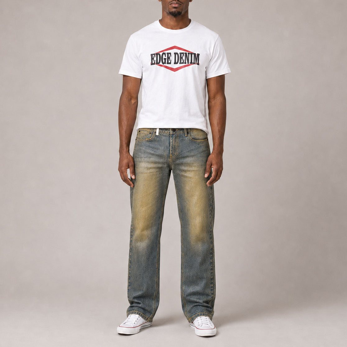 Custom Men's Waxed Coat Dirty Washed Jeans