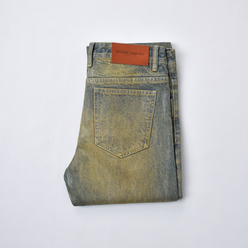 Custom Men's Waxed Coat Dirty Washed Jeans