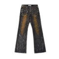 Custom Women's Laser Printing Dirty Washed Waxed Coat Flared Jeans