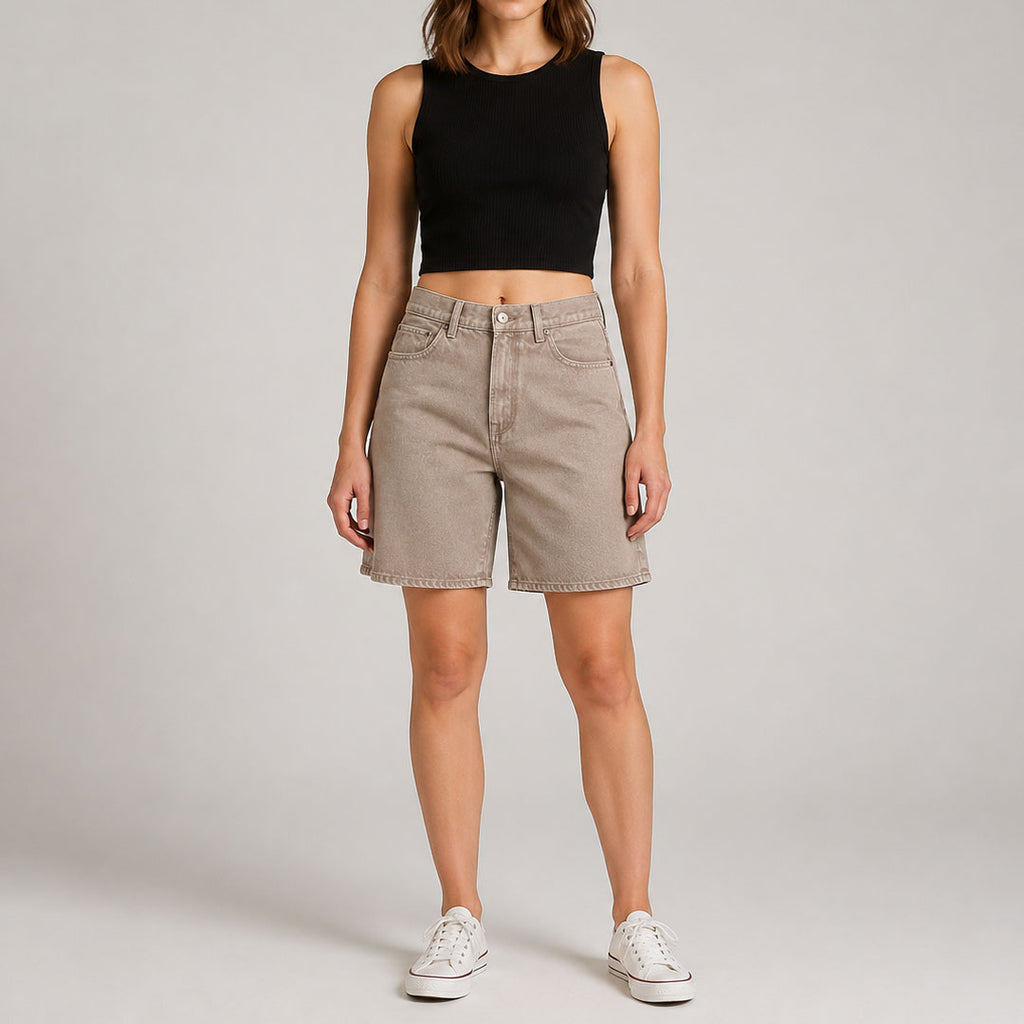 Custom Unisex Brown Straight Fit Baggy Denim Shorts