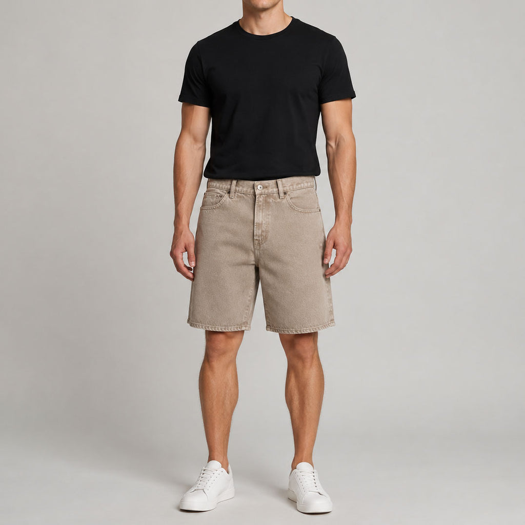 Custom Unisex Brown Straight Fit Baggy Denim Shorts
