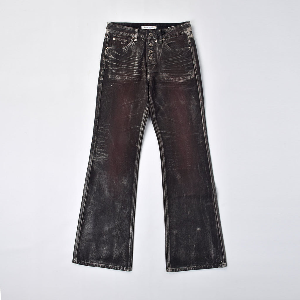 Custom Women's Dirty Washed Waxed Coat Flared Boot Cut Jeans