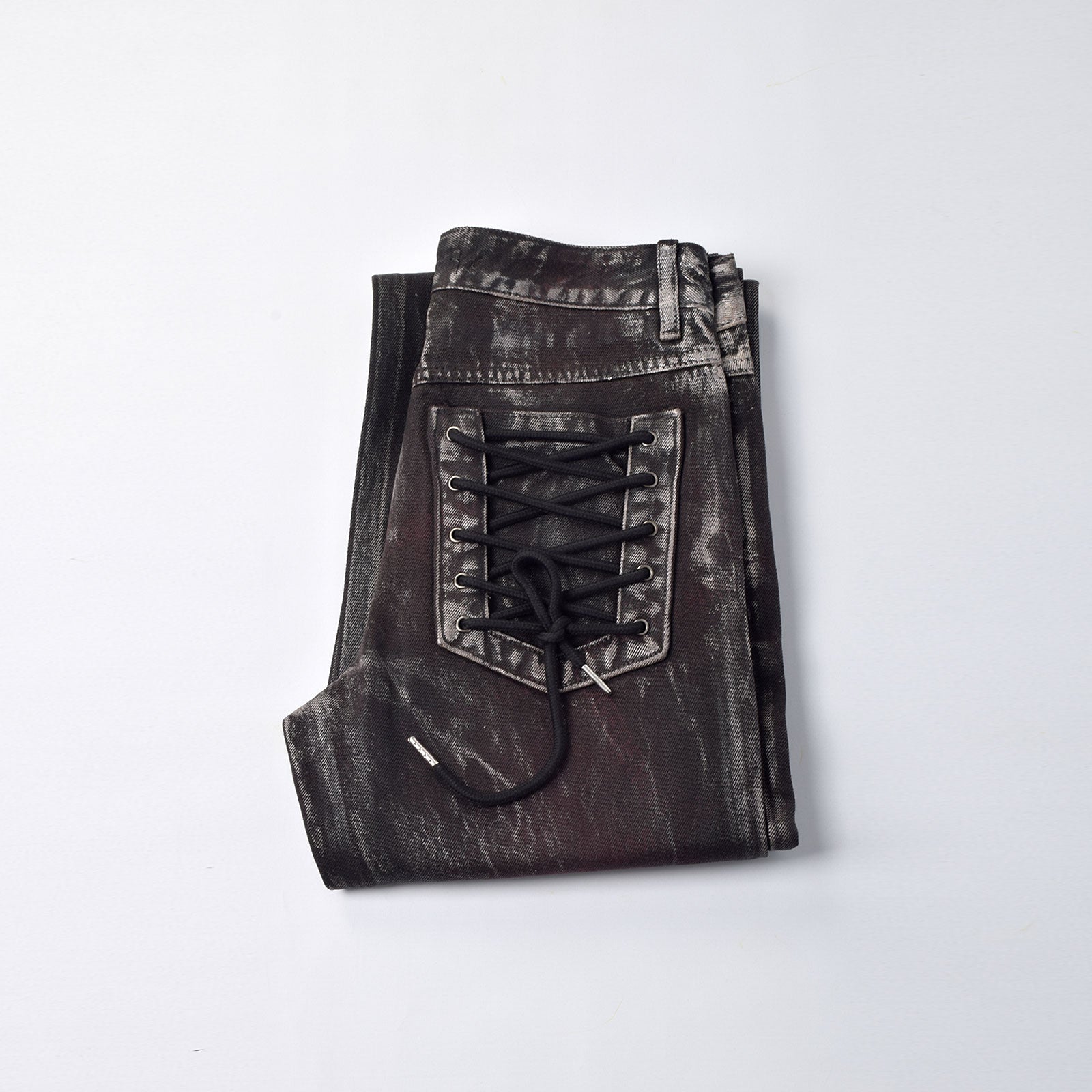 Custom Women's Dirty Washed Waxed Coat Flared Boot Cut Jeans