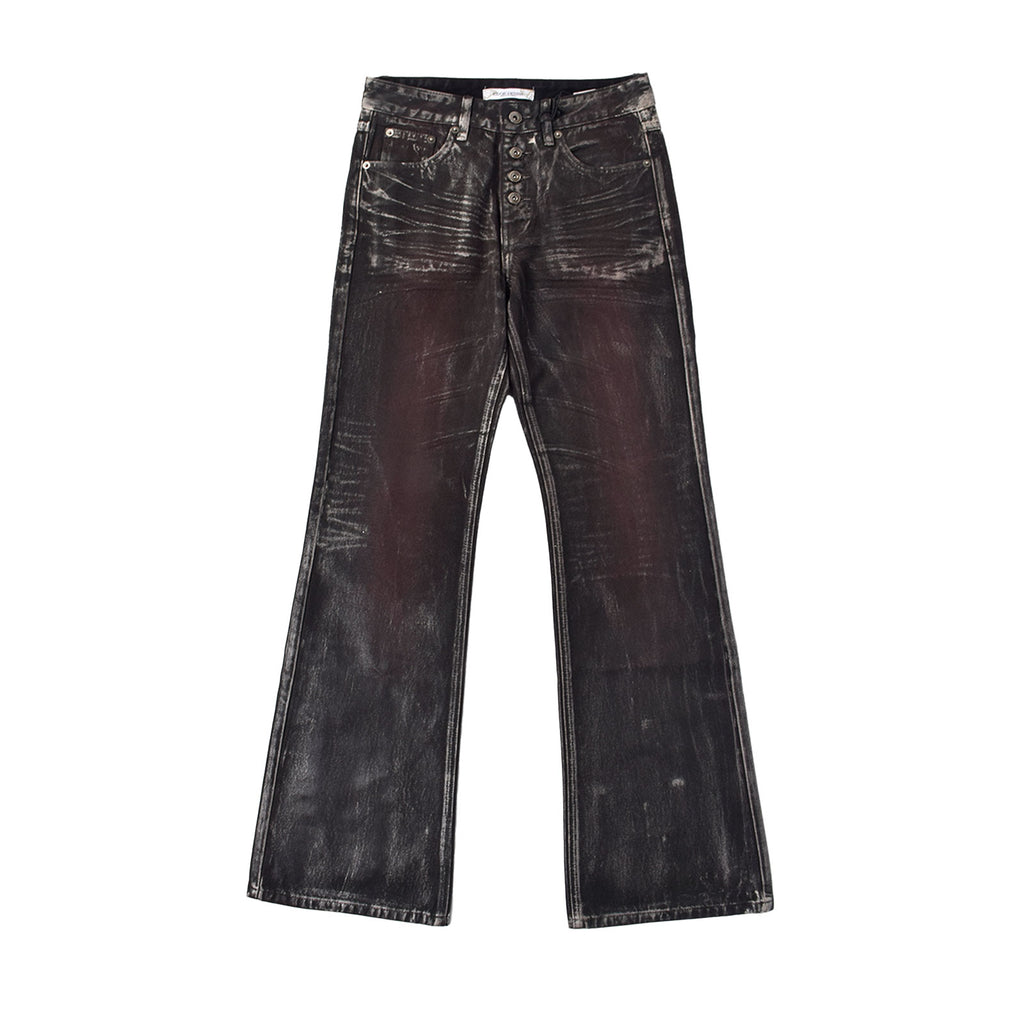 Custom Women's Dirty Washed Waxed Coat Flared Boot Cut Jeans