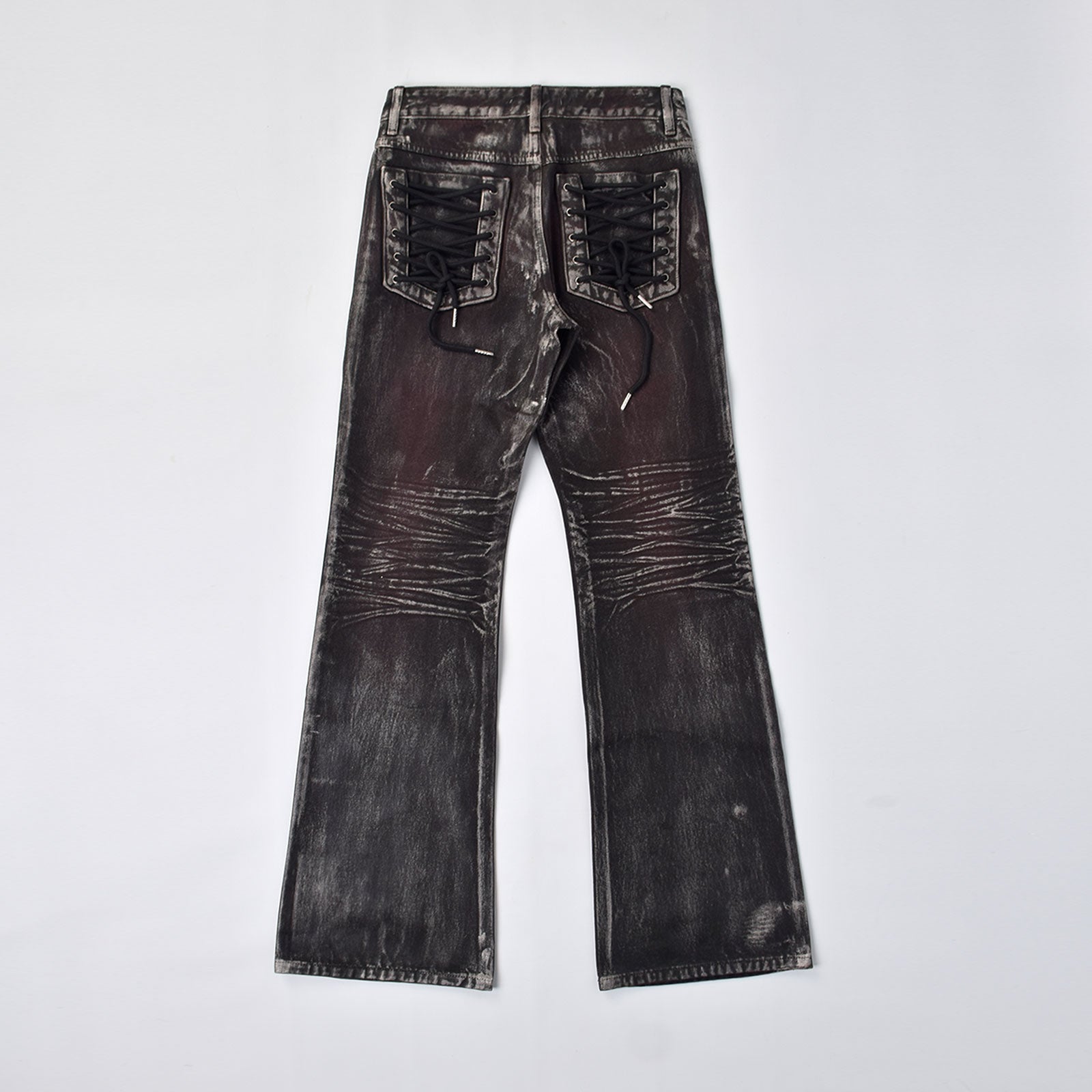 Custom Women's Dirty Washed Waxed Coat Flared Boot Cut Jeans