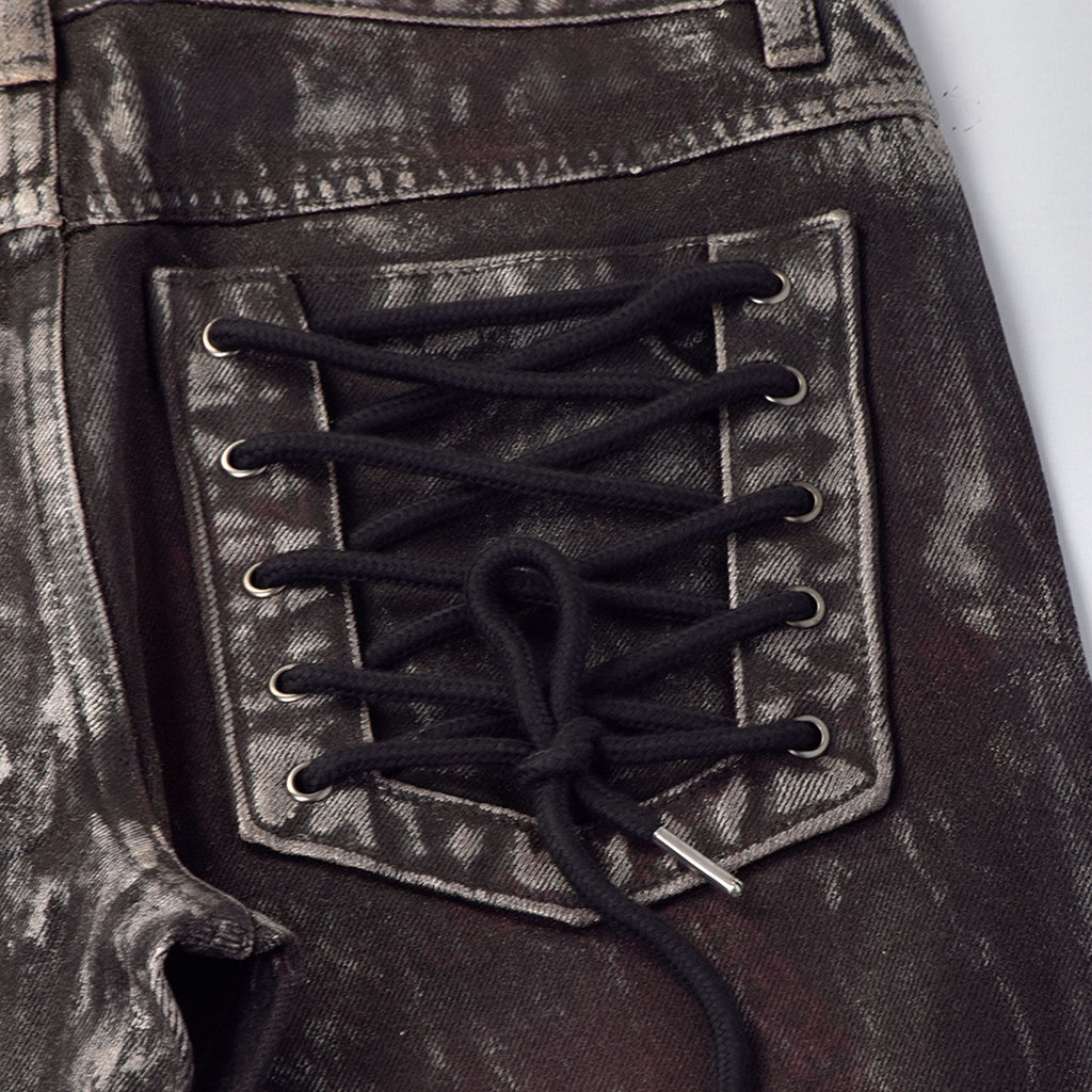 Custom Women's Dirty Washed Waxed Coat Flared Boot Cut Jeans