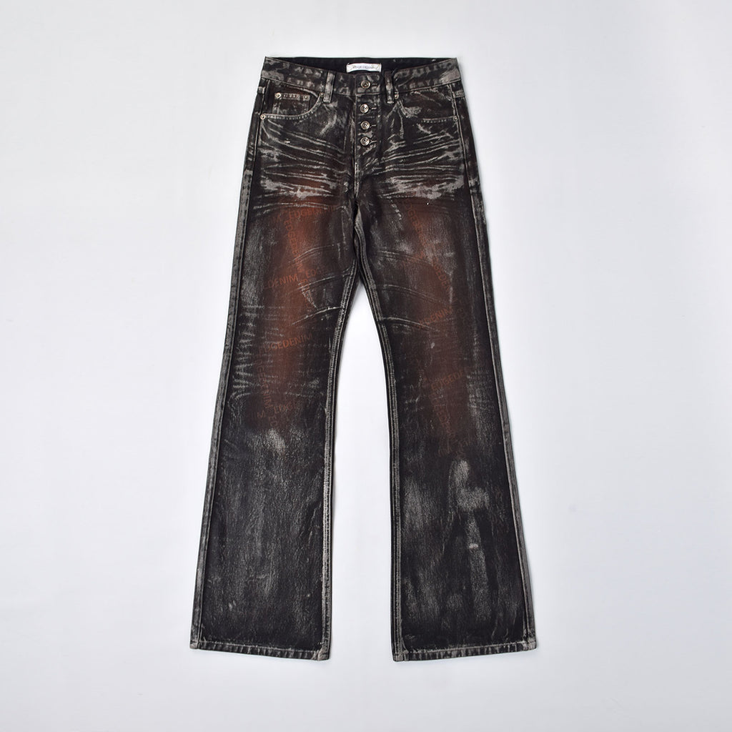 Custom Women's Waxed Coat Laser Printing Boot cut Flare Jeans