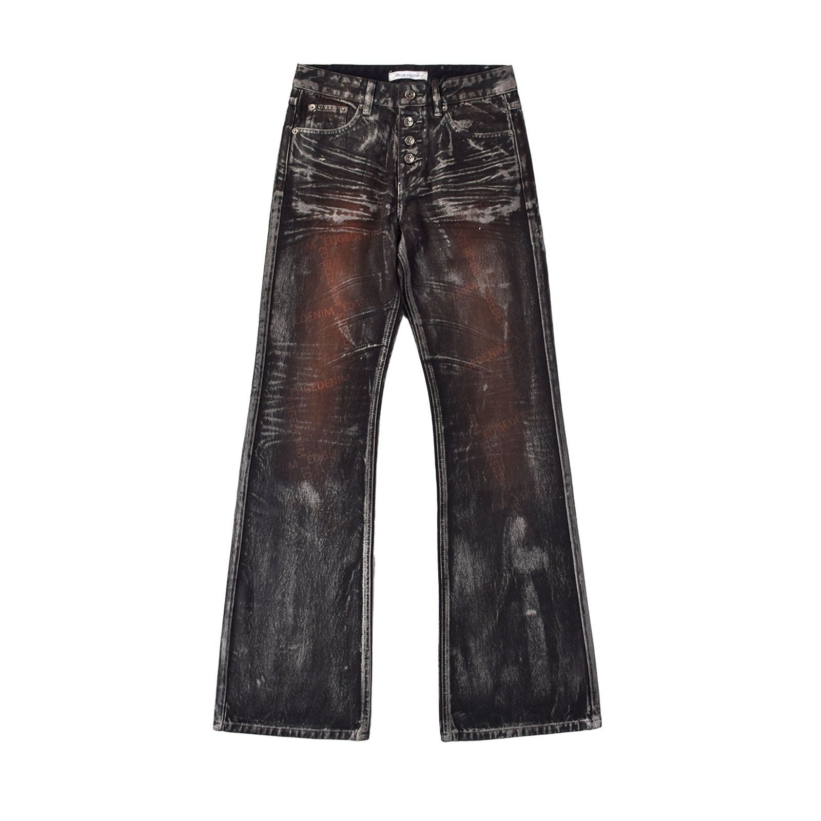 Custom Women's Waxed Coat Laser Printing Boot cut Flare Jeans