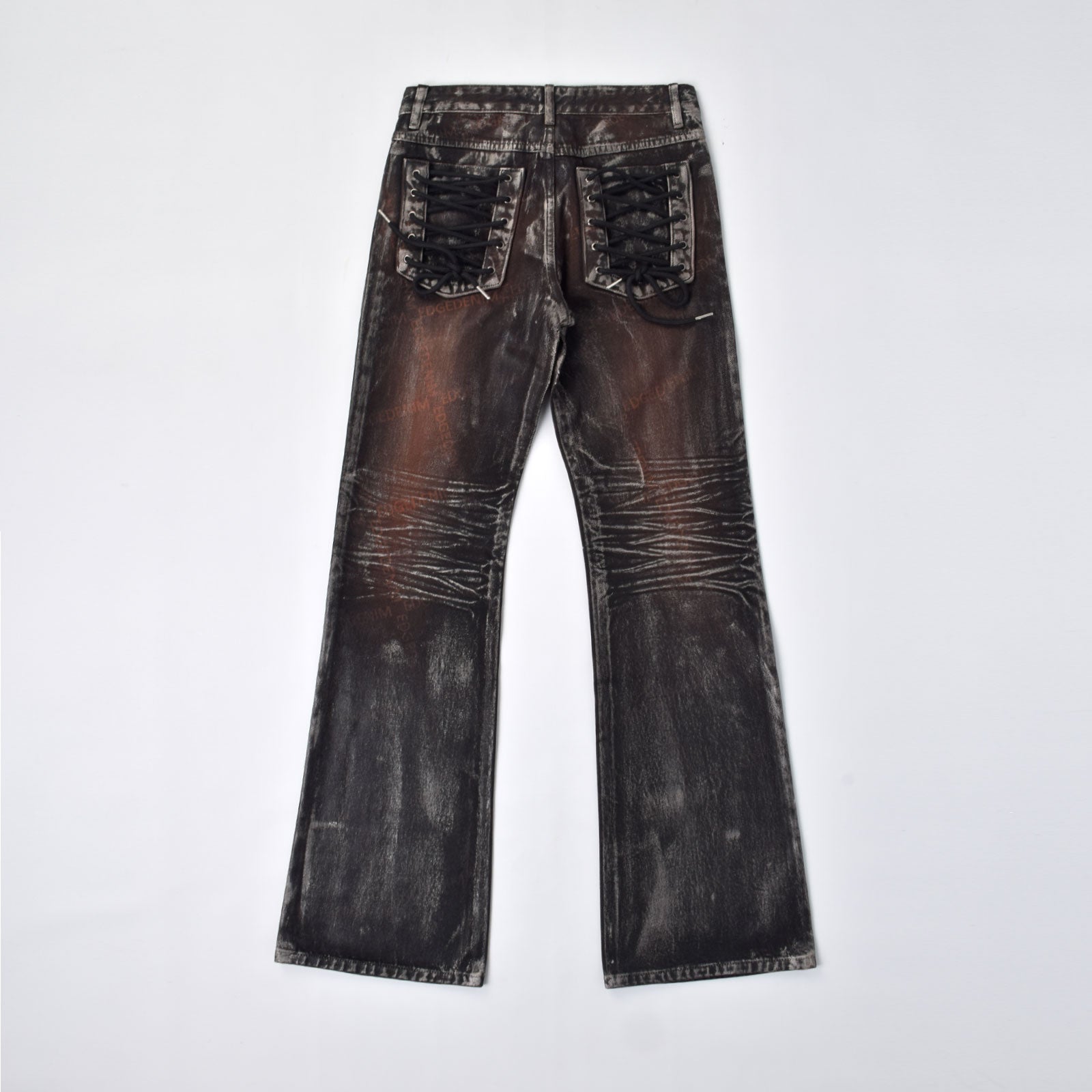 Custom Women's Waxed Coat Laser Printing Boot cut Flare Jeans