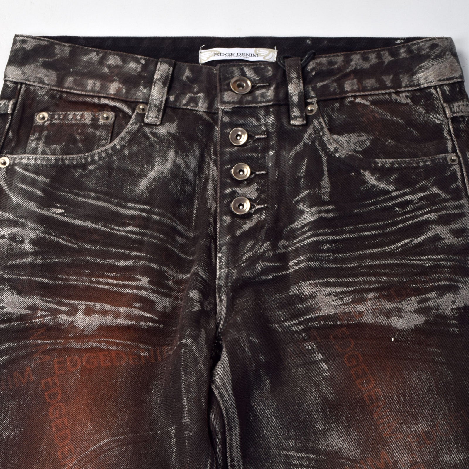 Custom Women's Waxed Coat Laser Printing Boot cut Flare Jeans