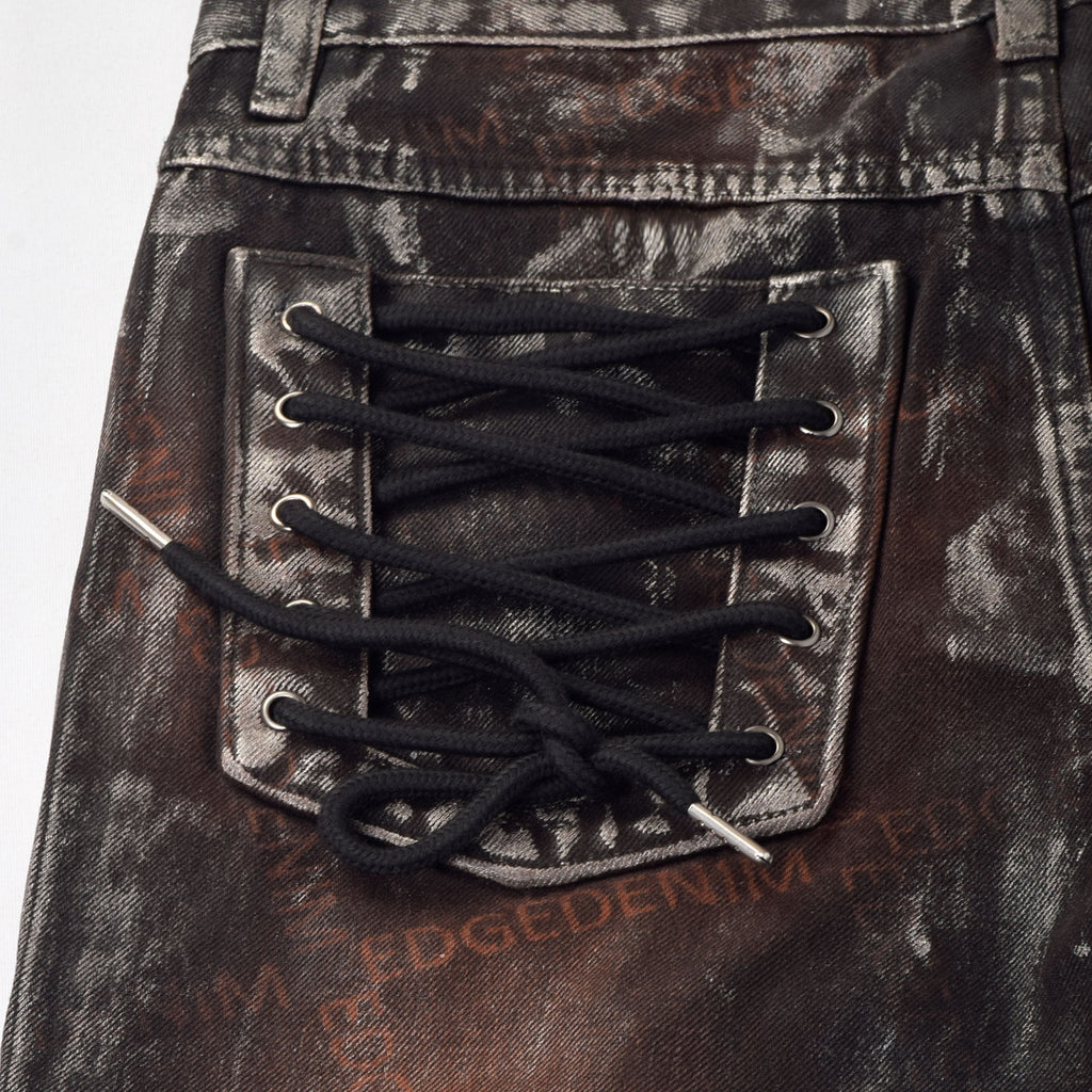 Custom Women's Waxed Coat Laser Printing Boot cut Flare Jeans