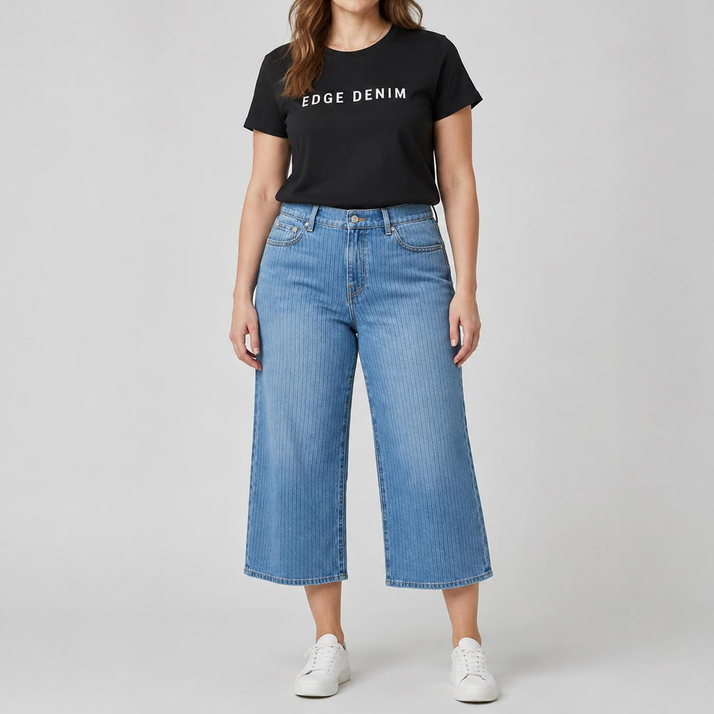 Custom Women's Stripe Straight Leg Fit Capri Jeans