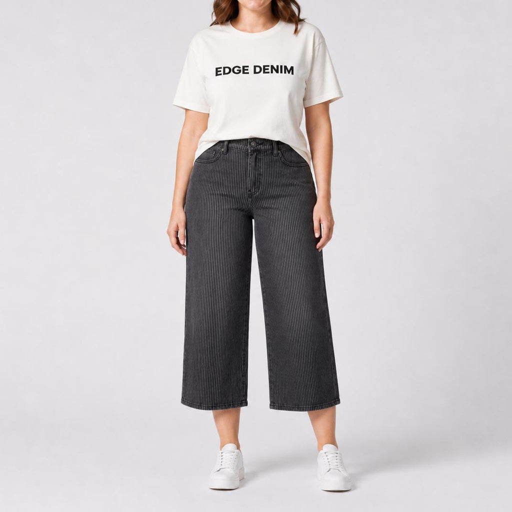 Custom Women‘s Stripe Straight Leg Fit Capri Jeans Pant