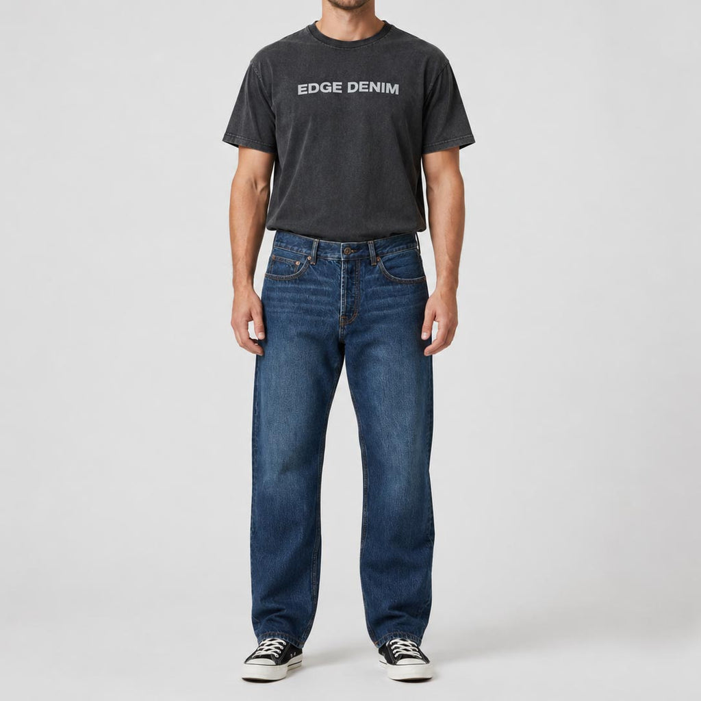 Custom Men's Plain Mid-Blue Heavyweight Denim Jeans