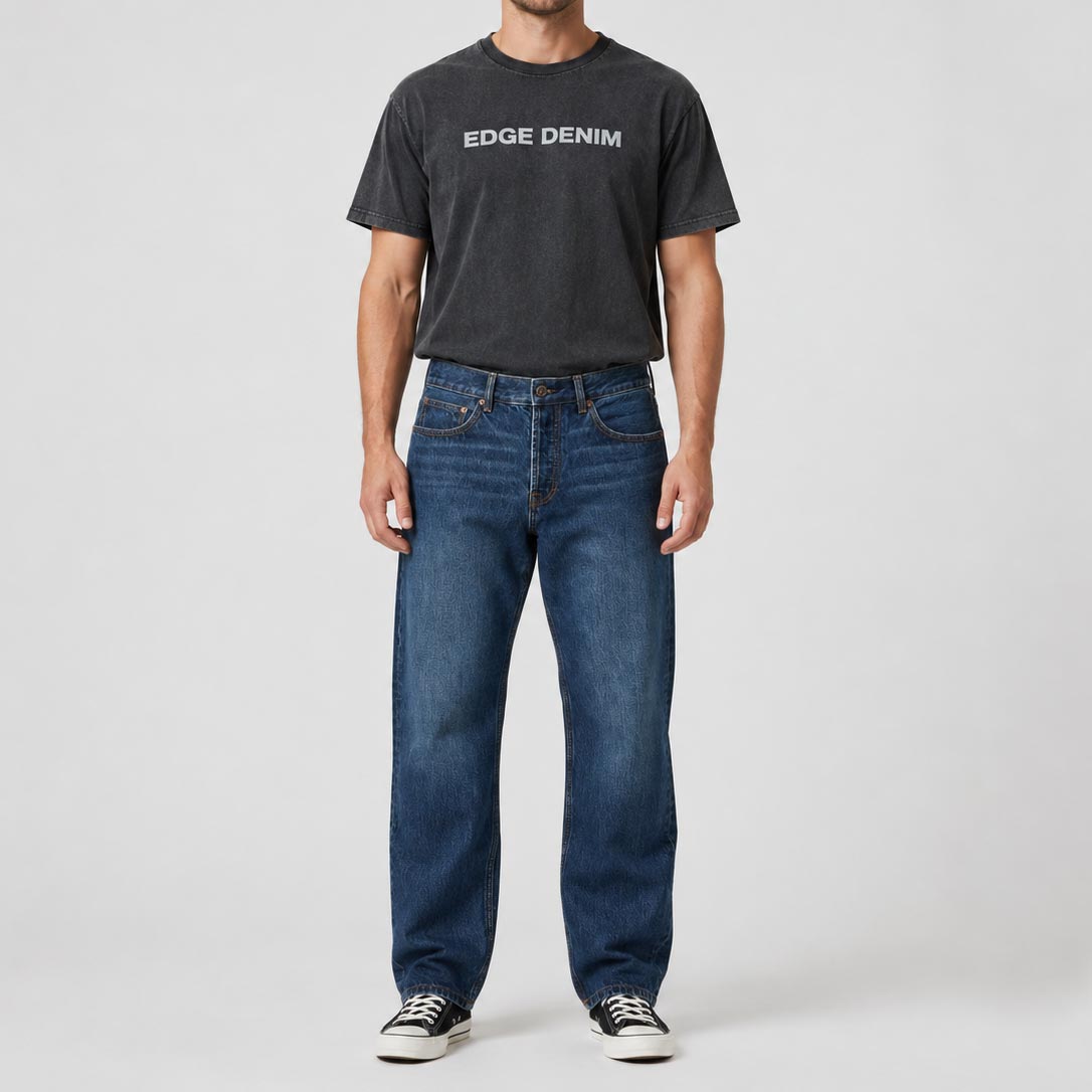 Custom Men's Plain Mid-Blue Heavyweight Denim Jeans