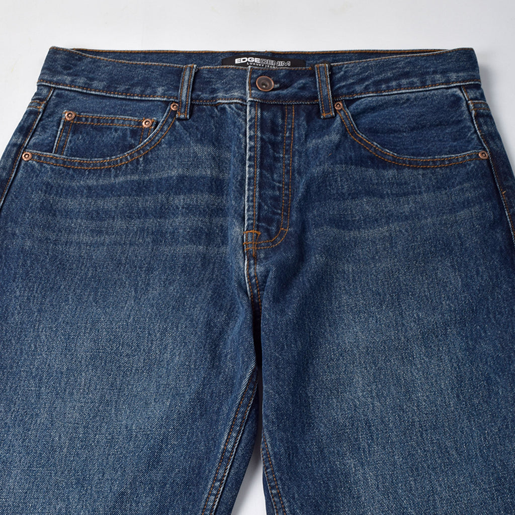 Custom Men's Plain Mid-Blue Heavyweight Denim Jeans
