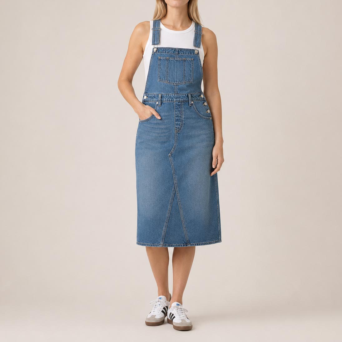 Custom Women's Plain Blue Washed Denim Overalls Dress