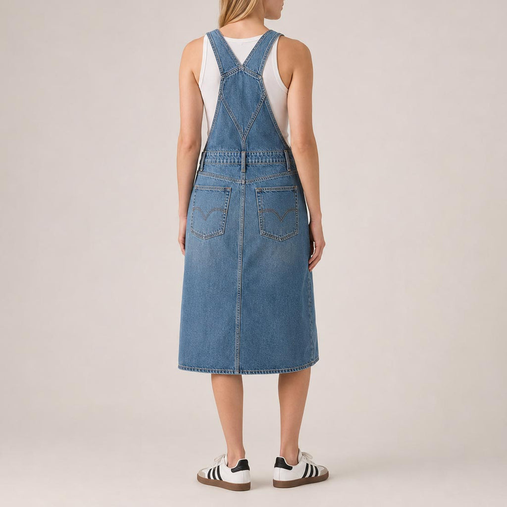 Custom Women's Plain Blue Washed Denim Overalls Dress
