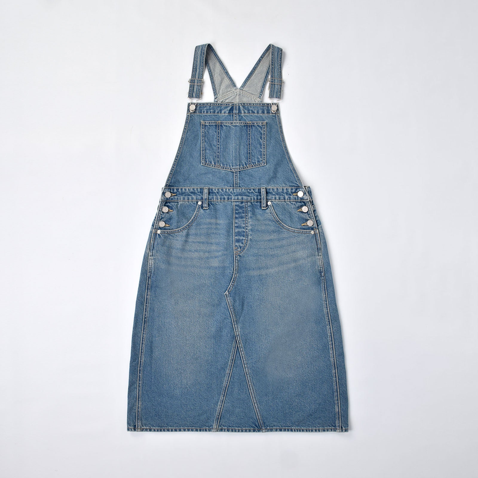 Custom Women's Plain Blue Washed Denim Overalls Dress