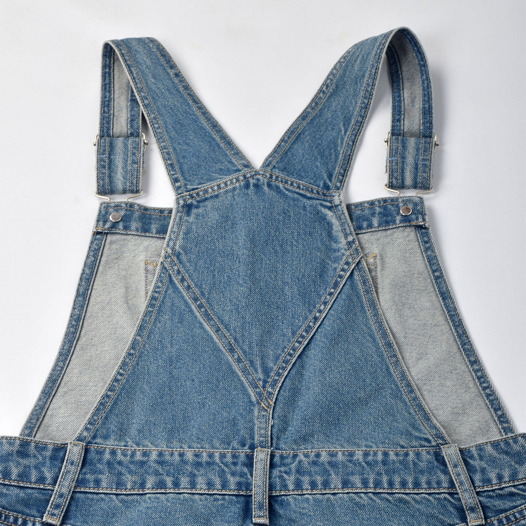 Custom Women's Plain Blue Washed Denim Overalls Dress