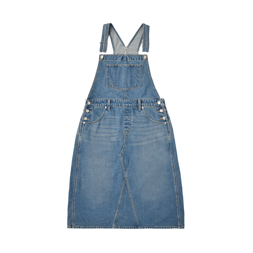 Custom Women's Plain Blue Washed Denim Overalls Dress