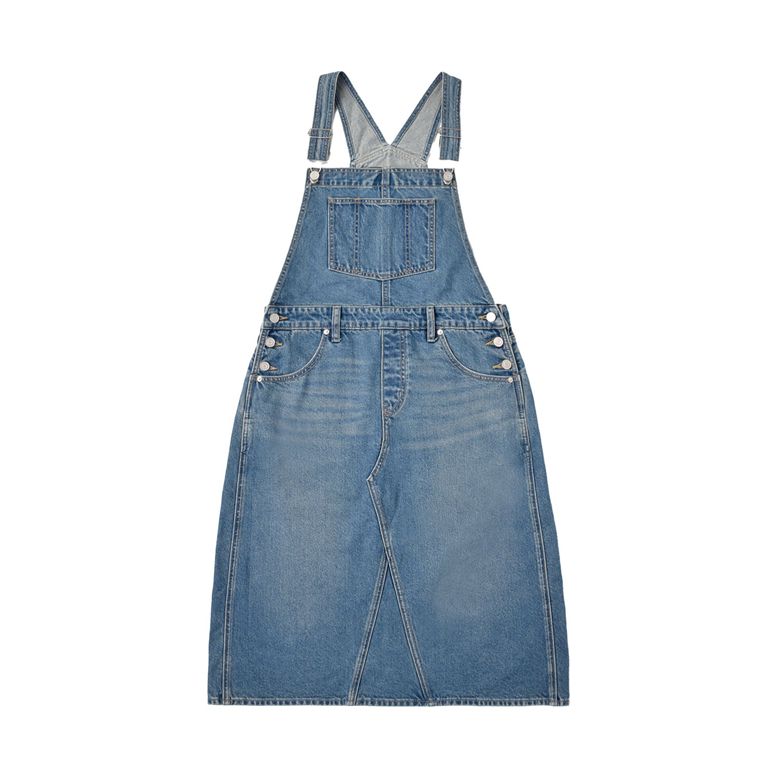 Custom Women's Plain Blue Washed Denim Overalls Dress