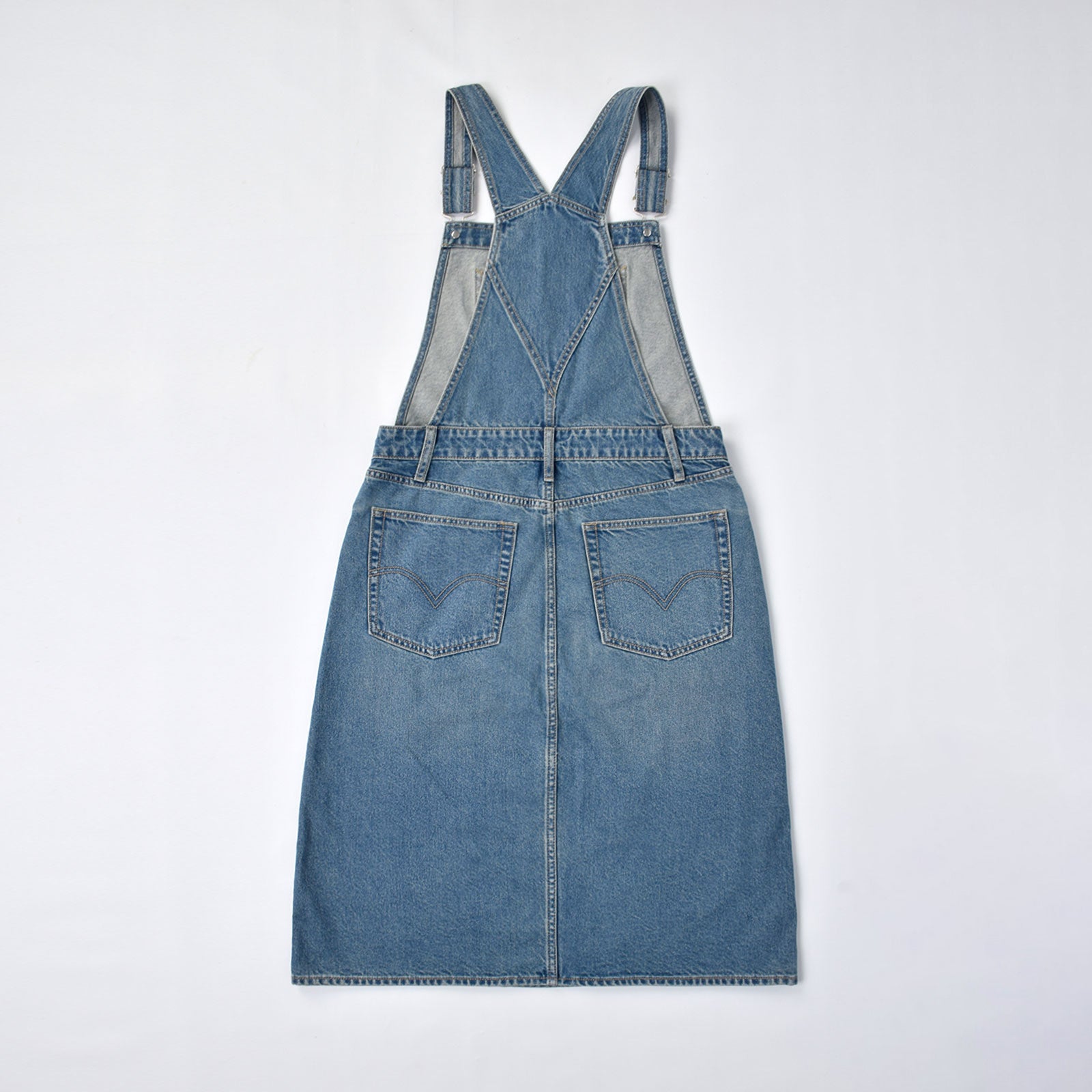 Custom Women's Plain Blue Washed Denim Overalls Dress