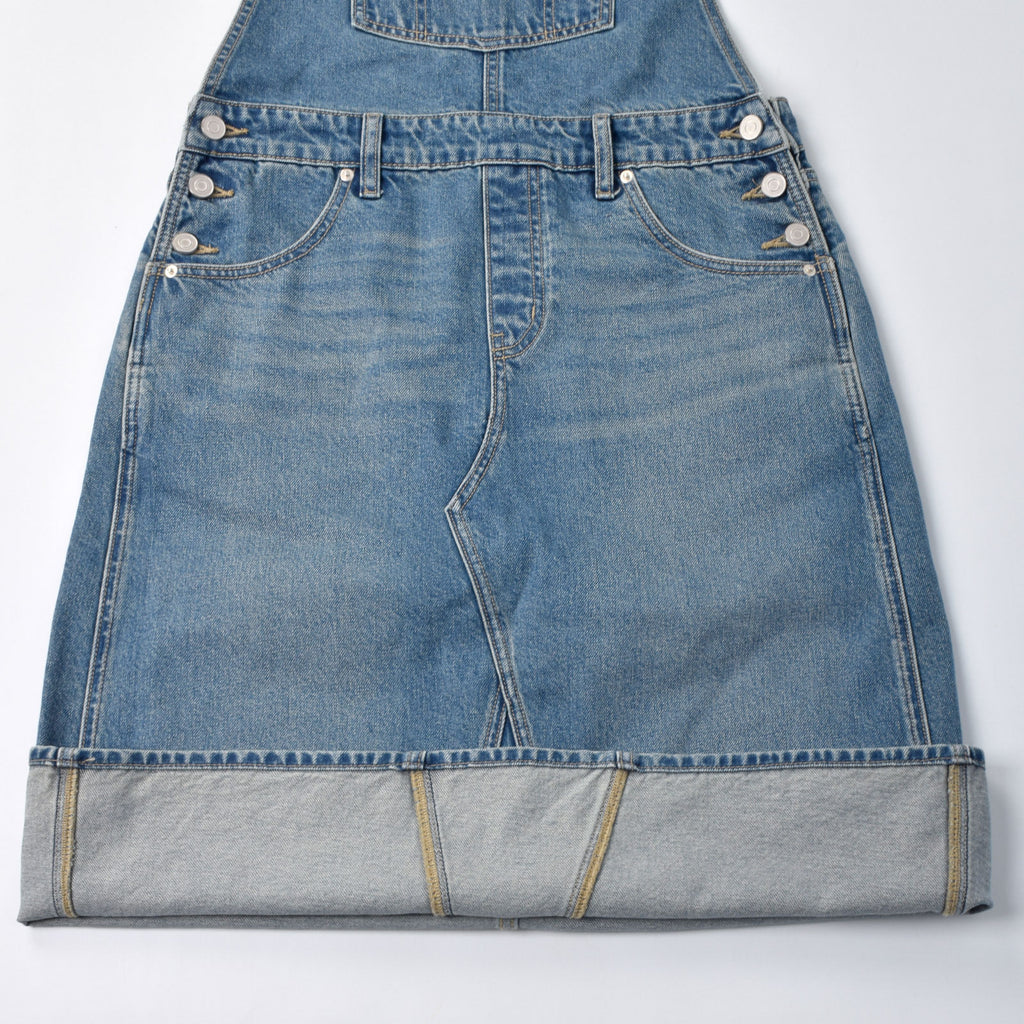 Custom Women's Plain Blue Washed Denim Overalls Dress
