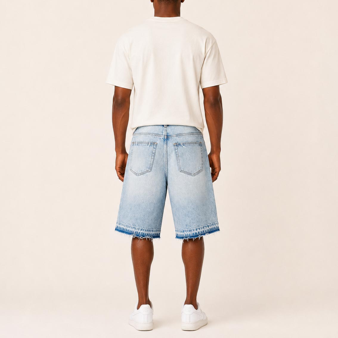 Custom Men's Baggy Raw Hem Blue Washed Denim Shorts