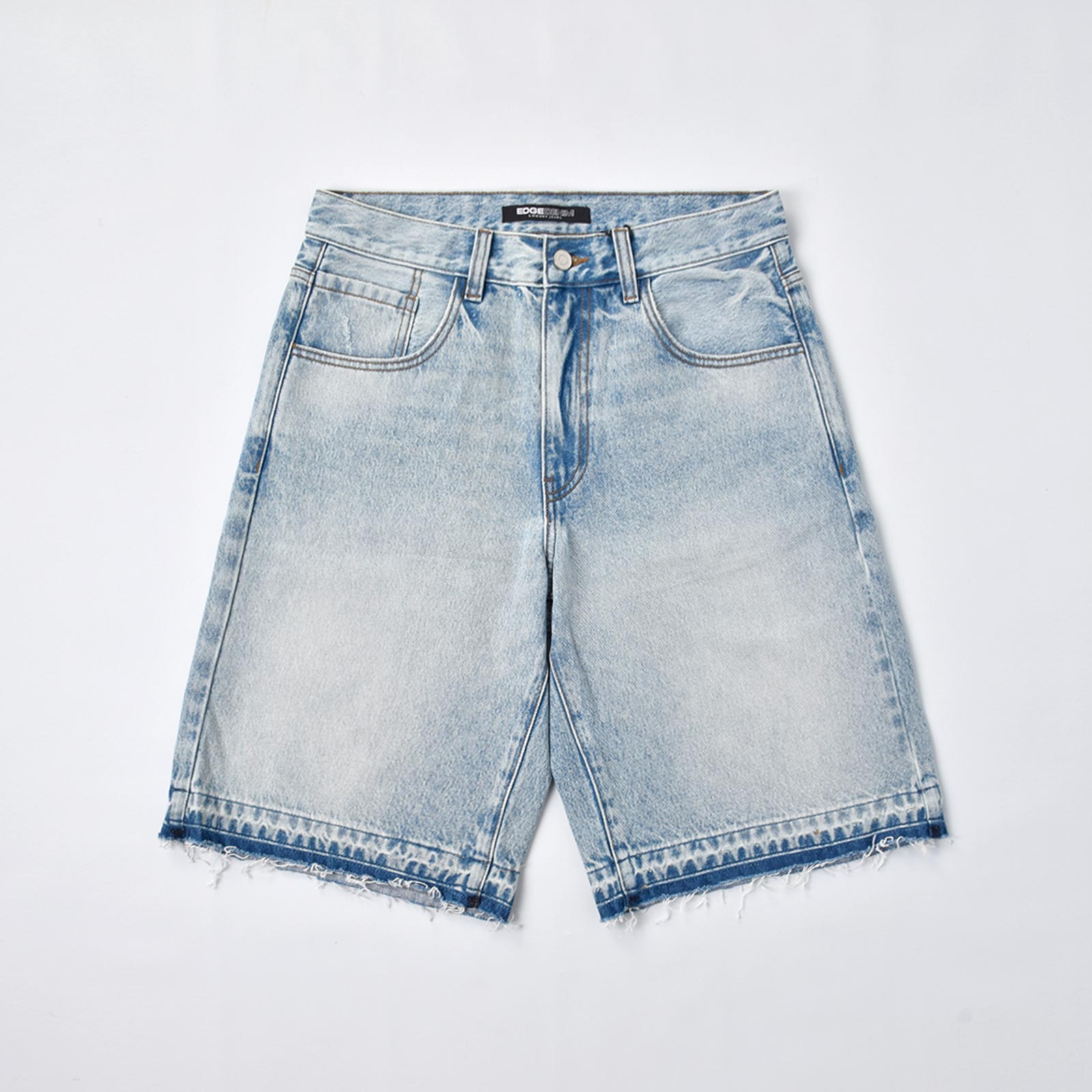 Custom Men's Baggy Raw Hem Blue Washed Denim Shorts