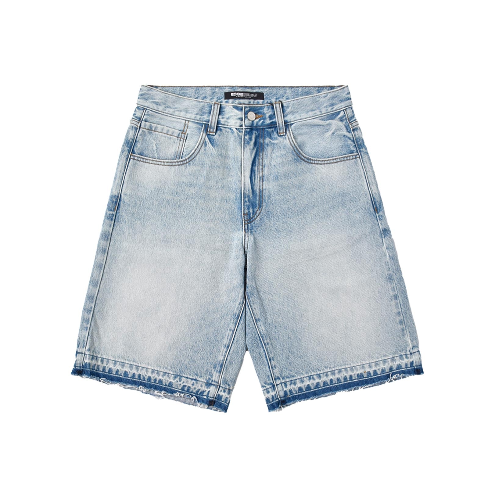 Custom Men's Baggy Raw Hem Blue Washed Denim Shorts