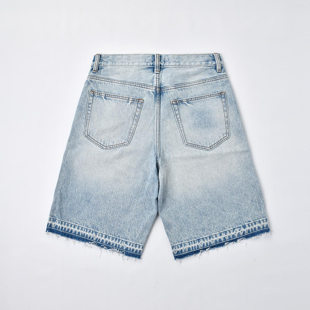 Custom Men's Baggy Raw Hem Blue Washed Denim Shorts