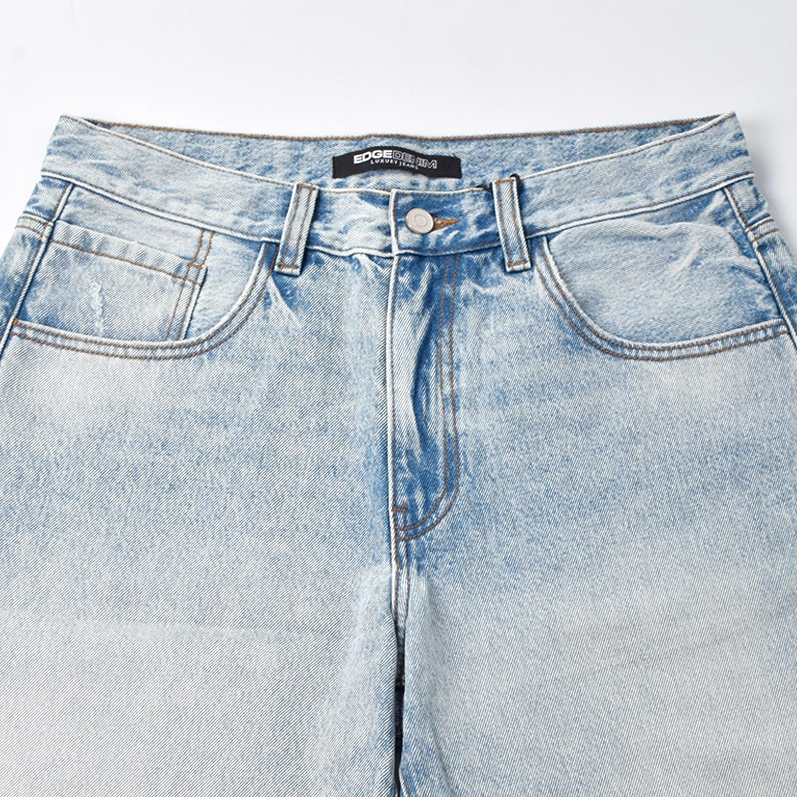 Custom Men's Baggy Raw Hem Blue Washed Denim Shorts